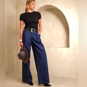 Banana Republic Rinse Wash Pleated Wide-Leg Jean Size 32/14